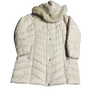 Kenneth Cole NY Women's 3/4 Chevron Quilted Puffer w/Faux Fur Trimmed Hood Sz XL